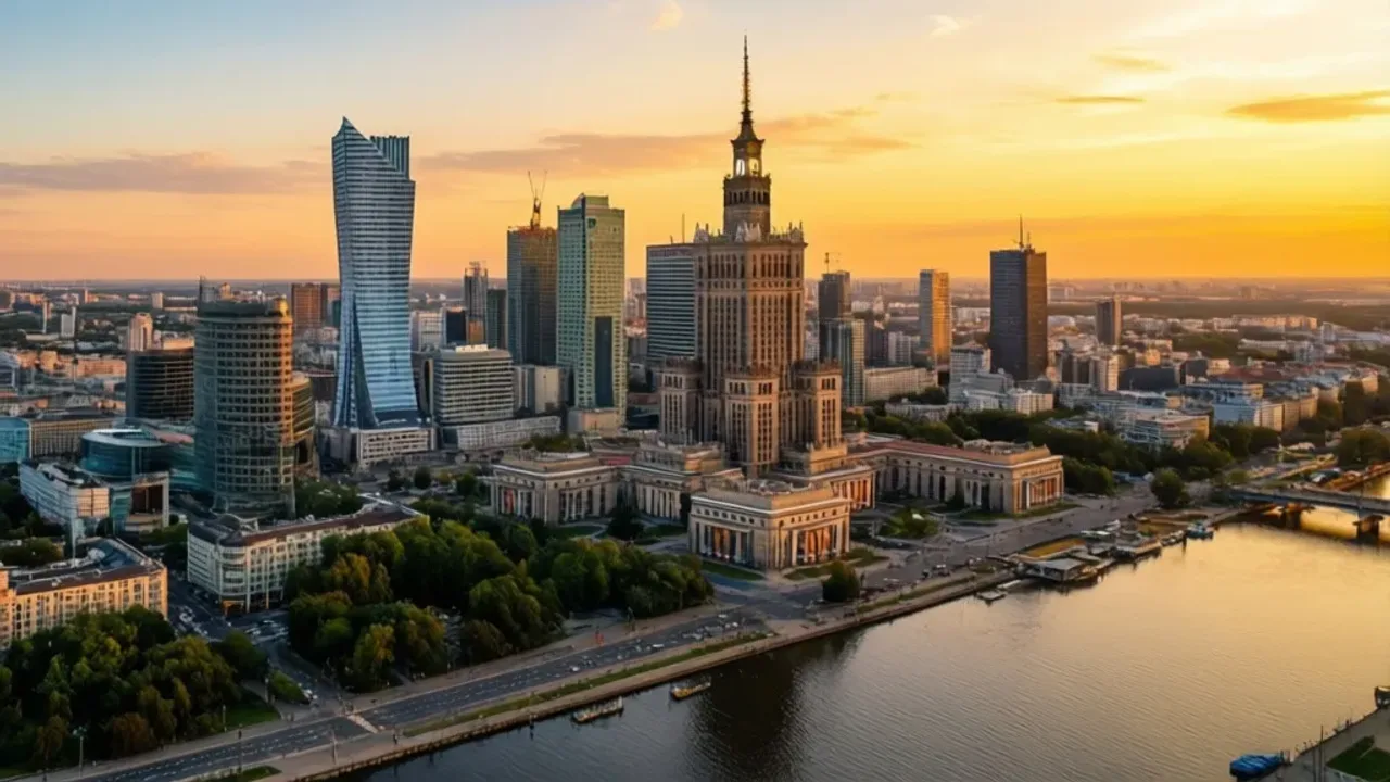 Panorama Warszawy: najlepszy taras widokowy w stolicy i widok 360° Nowoczesna panorama Warszawy z widokiem na wieżowce oraz Pałac Kultury i Nauki z lotu ptaka.