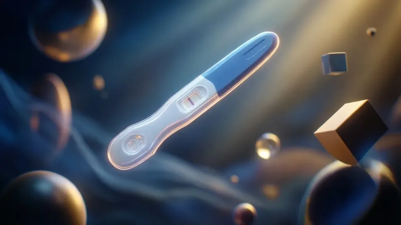 Sennik test ciążowy: znaczenie i symbolika snów o ciąży we śnie Symboliczny test ciążowy na chmurach ilustrujący sennik test ciążowy w kontekście nowych początków.