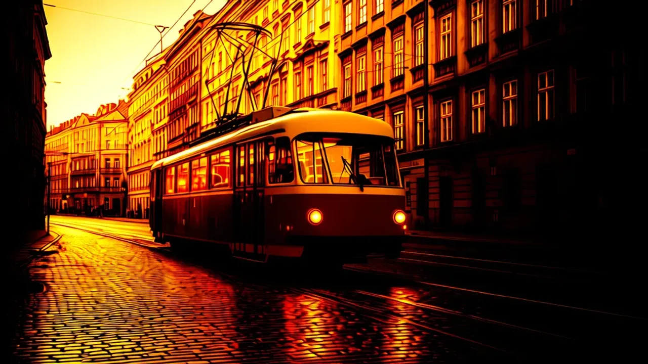 Zabytkowy tramwaj: Historyczny turystyczny tramwajowy szlak Warszawy Zabytkowy tramwaj typu 13N jadący przez historyczne centrum Warszawy na tle klasycznej architektury.